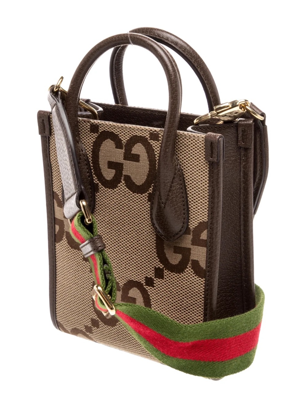 Gucci Brown/Beige GG Mini Tote with Green-Red Web Strap - Picture 9 of 11